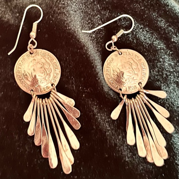Banco Central De Reserva Del Peru 1976 Sterling Silver Dangle Earrings Boho Chic - Picture 6 of 17